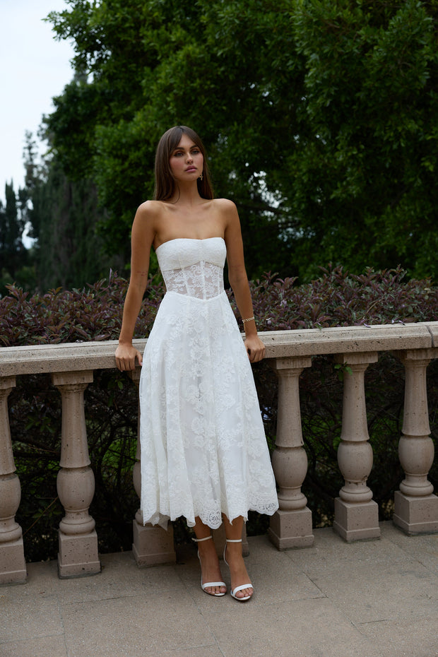 The Hazel Dress in White Chantilly Lace