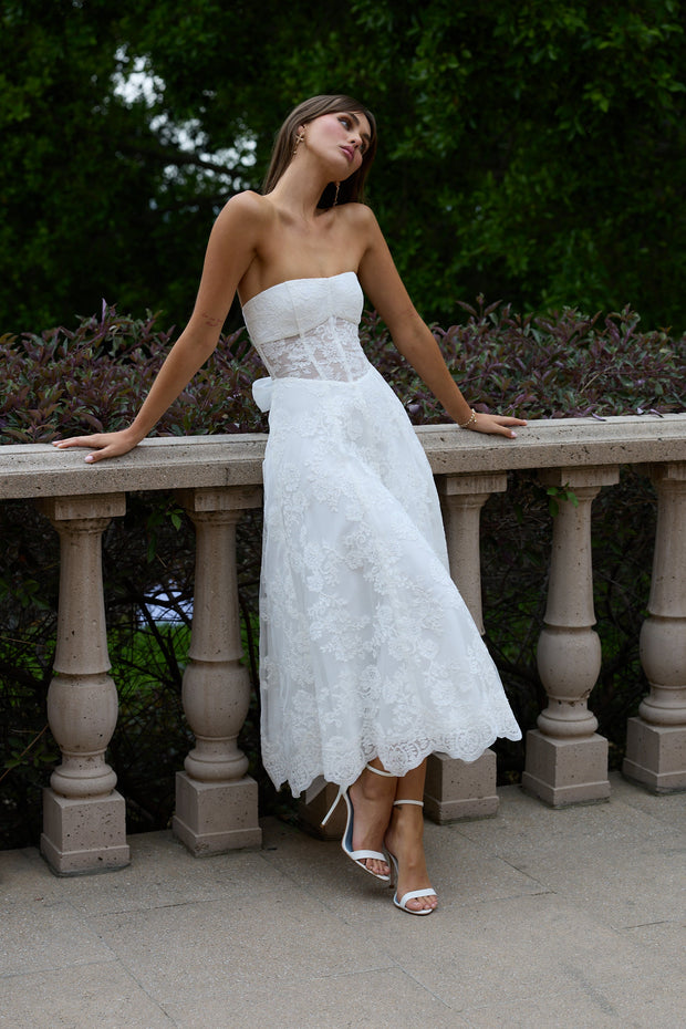 The Hazel Dress in White Chantilly Lace