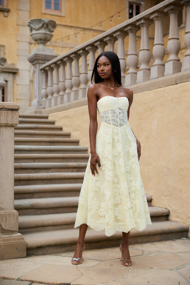 The Hazel Dress in Transparent Yellow Lace