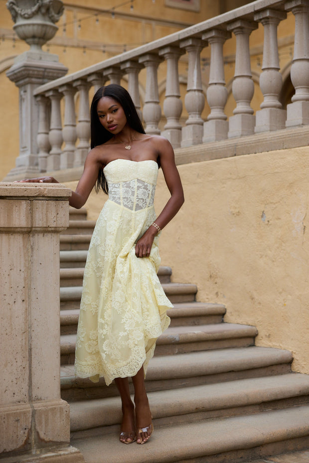 The Hazel Dress in Transparent Yellow Lace