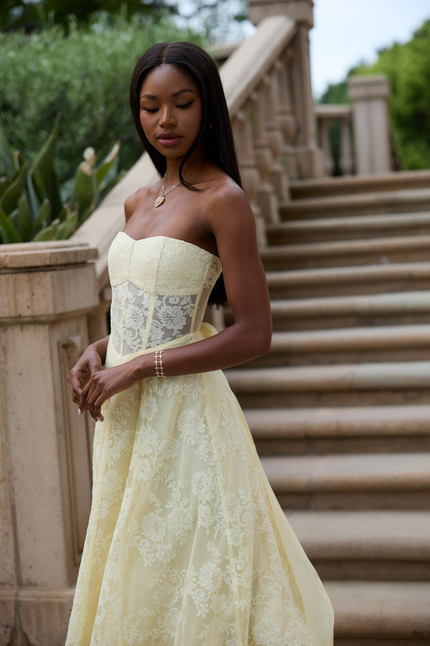 The Hazel Dress in Transparent Yellow Lace