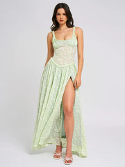 Sexy Sling U-Collar Backless See-through Chiffon Dress