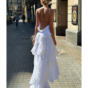 V-neck Brace Irregular Ruffled Dress