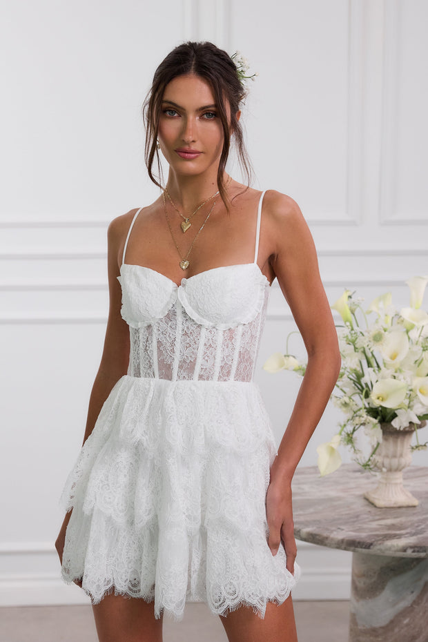 The Josie Dress in White Chantilly Lace