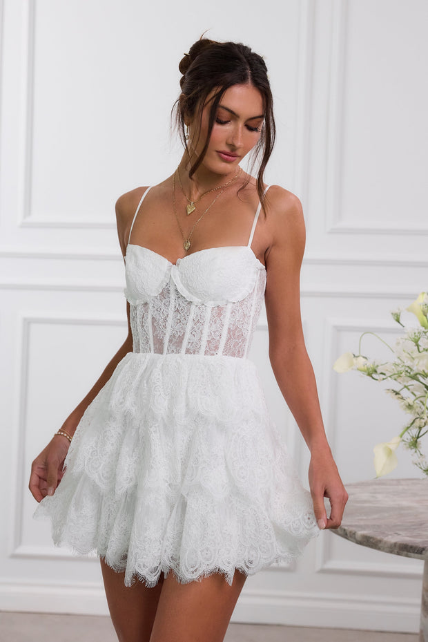 The Josie Dress in White Chantilly Lace