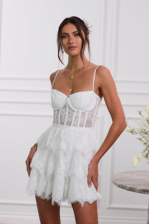 The Josie Dress in White Chantilly Lace