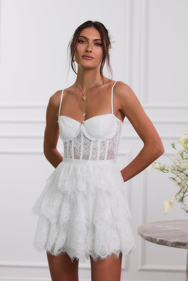 The Josie Dress in White Chantilly Lace