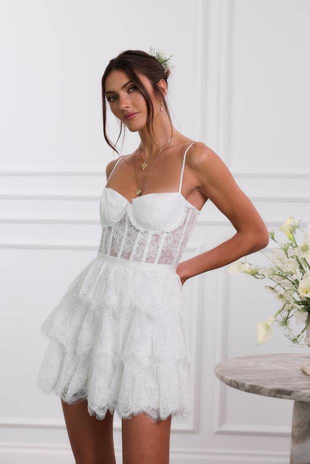 The Josie Dress in White Chantilly Lace
