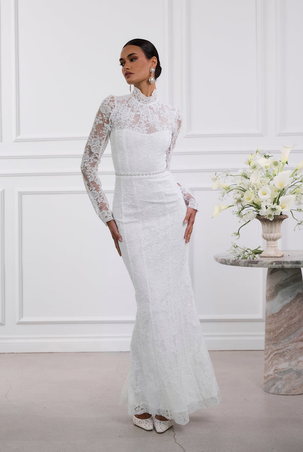 The Jules Dress in White Chantilly Lace