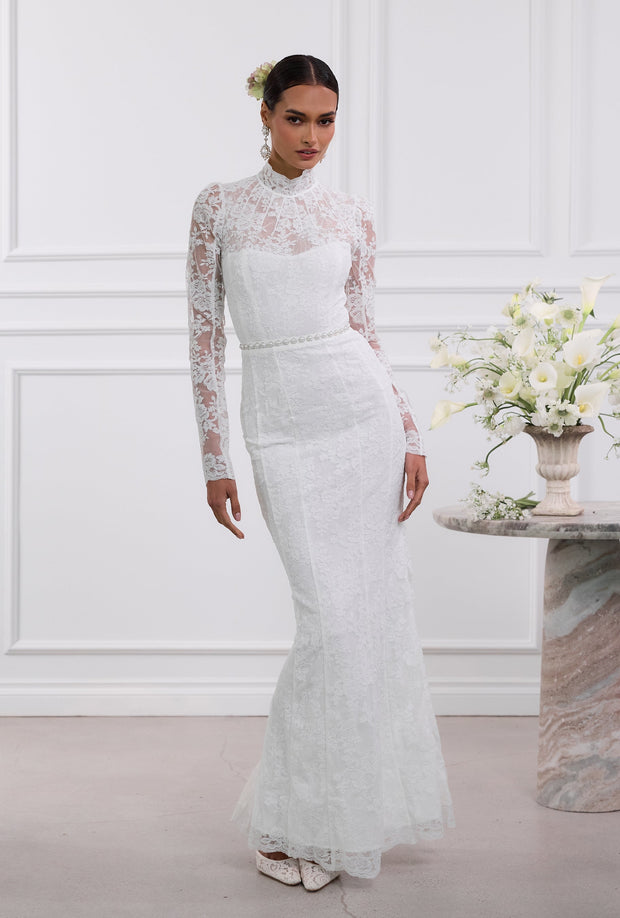 The Jules Dress in White Chantilly Lace