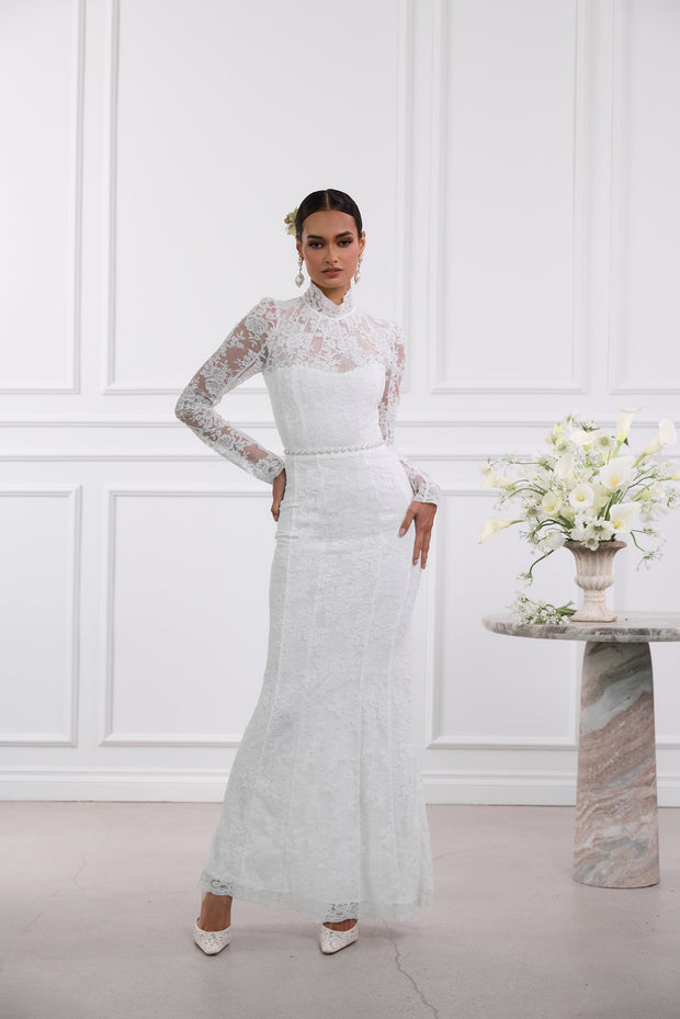 The Jules Dress in White Chantilly Lace