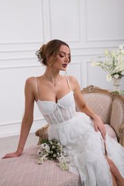 The Juniper Dress in White Chantilly Lace