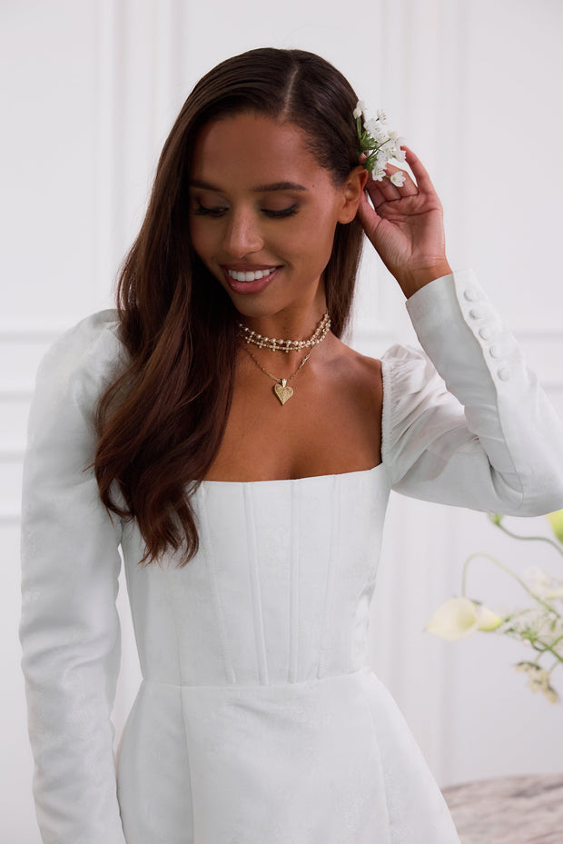 The Kate Dress in White Windsor Brocade