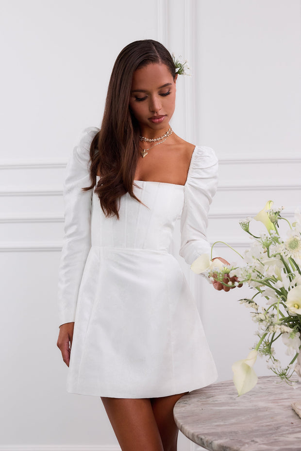 The Kate Dress in White Windsor Brocade