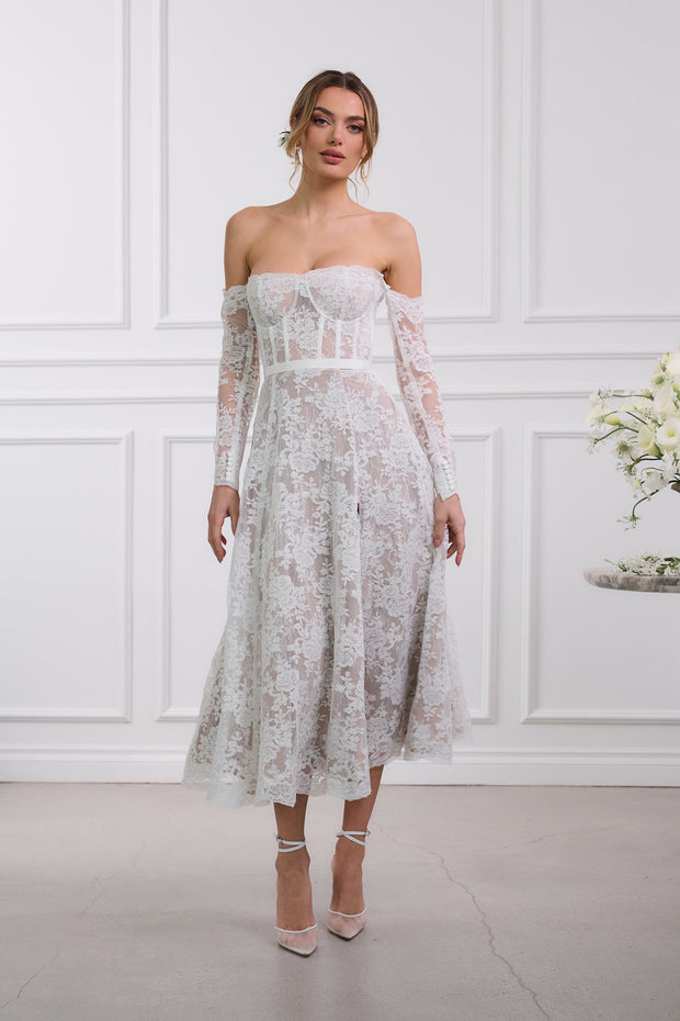 The Katherine Dress in White Chantilly Lace
