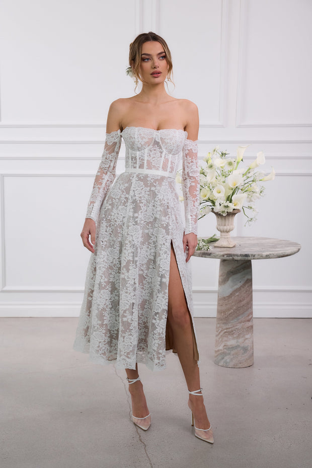 The Katherine Dress in White Chantilly Lace