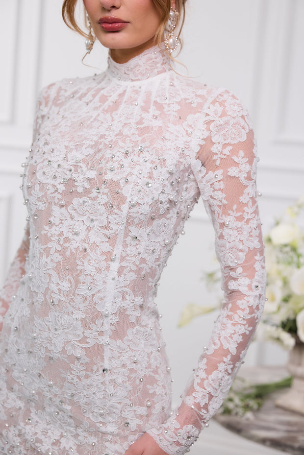The Kiara Dress in White Chantilly Lace