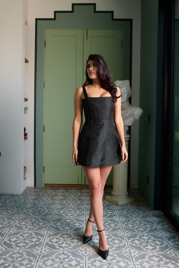 The Kimmy Dress in Black Windsor Brocade
