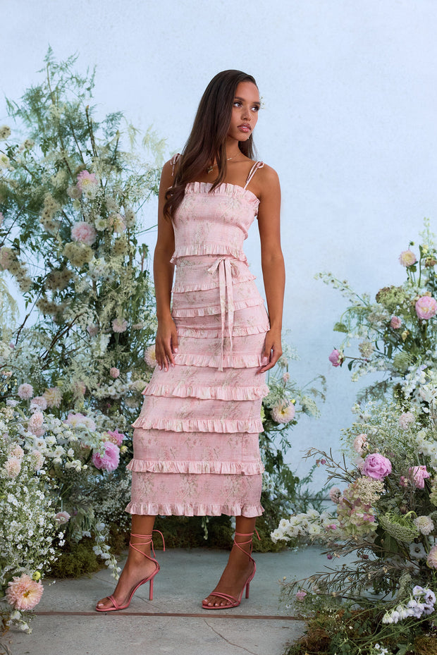 The Lily Dress in Light Pink Tapestry Rose