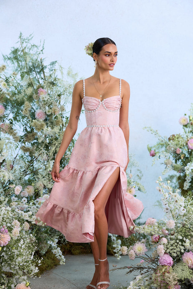 The Lorenza Dress in Light Pink Windsor Brocade