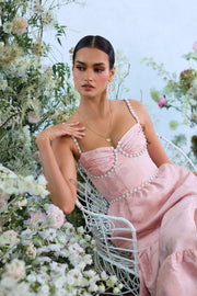 The Lorenza Dress in Light Pink Windsor Brocade