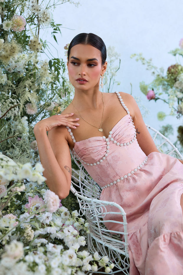 The Lorenza Dress in Light Pink Windsor Brocade