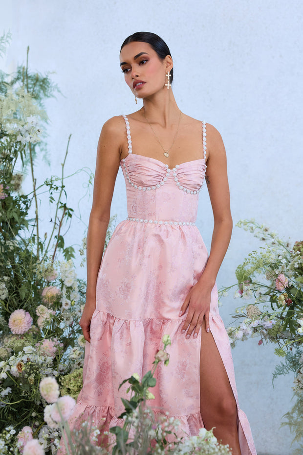 The Lorenza Dress in Light Pink Windsor Brocade