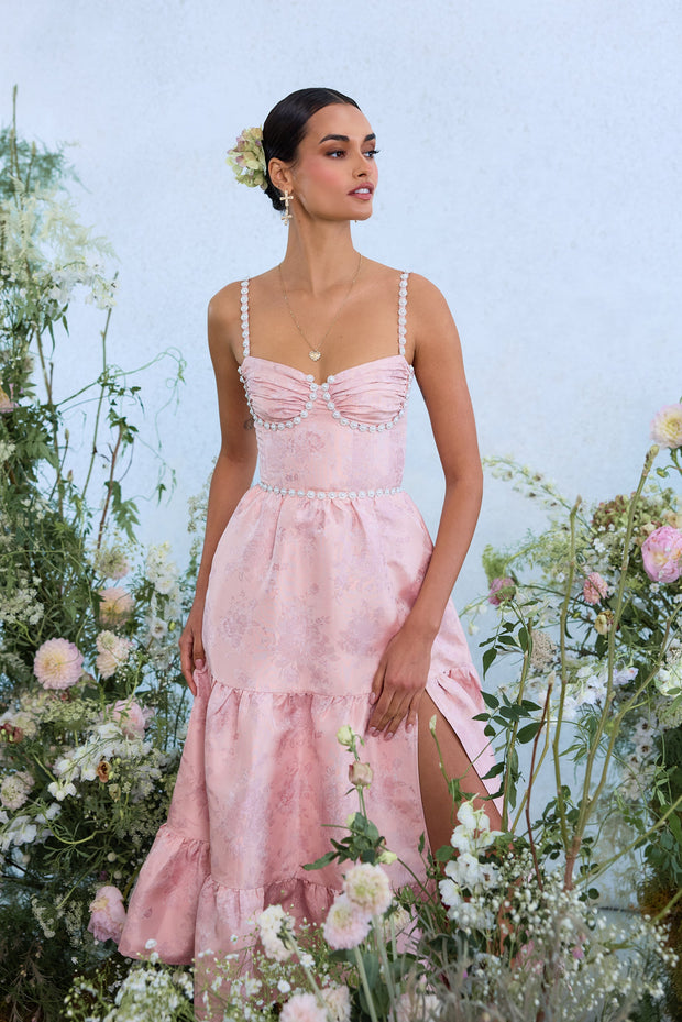 The Lorenza Dress in Light Pink Windsor Brocade