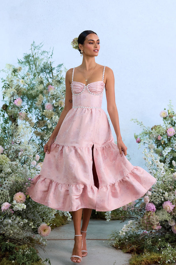 The Lorenza Dress in Light Pink Windsor Brocade