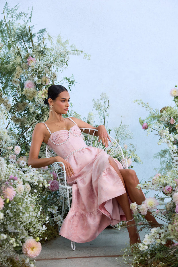 The Lorenza Dress in Light Pink Windsor Brocade