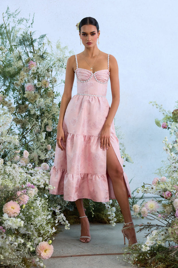 The Lorenza Dress in Light Pink Windsor Brocade