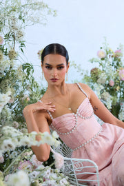 The Lorenza Dress in Light Pink Windsor Brocade
