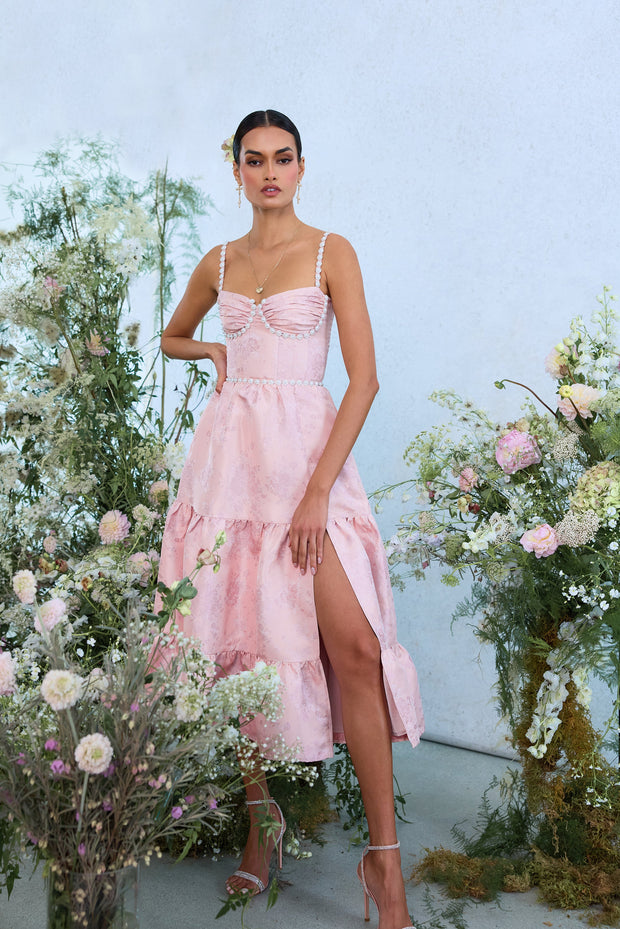 The Lorenza Dress in Light Pink Windsor Brocade