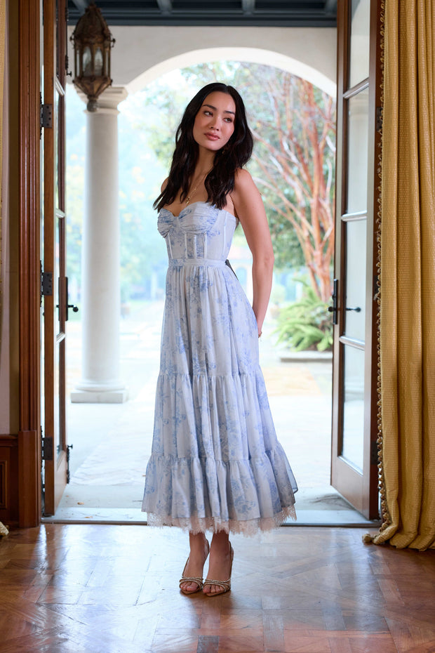 The Lara Dress in Blue Tapestry Rose