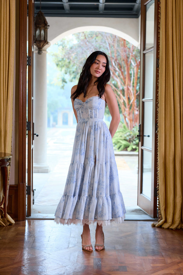 The Lara Dress in Blue Tapestry Rose