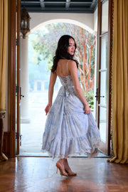 The Lara Dress in Blue Tapestry Rose