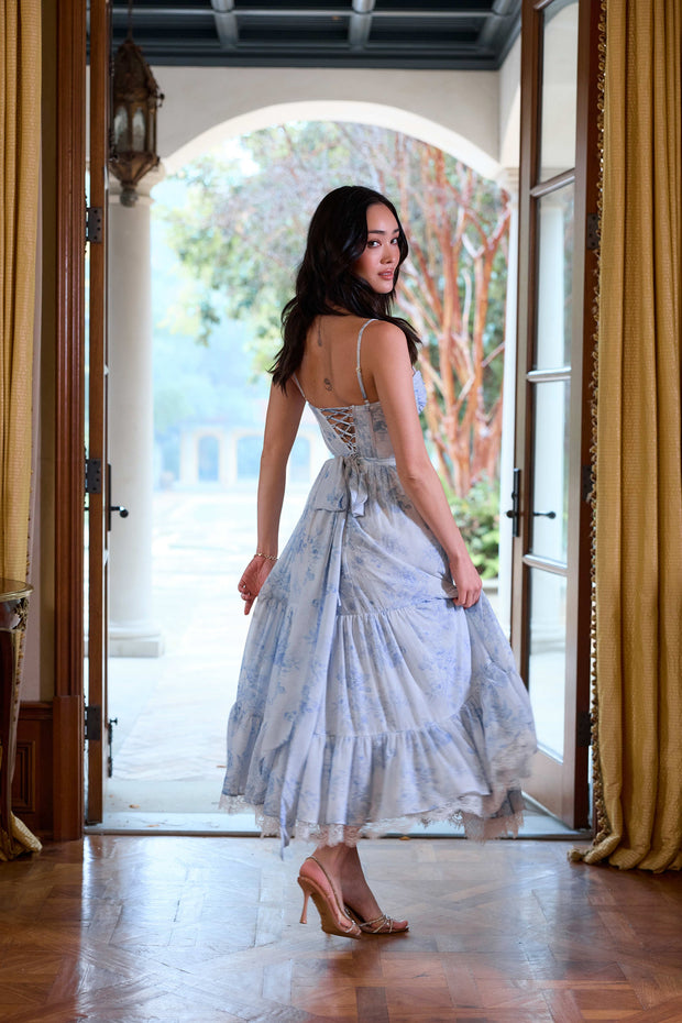 The Lara Dress in Blue Tapestry Rose