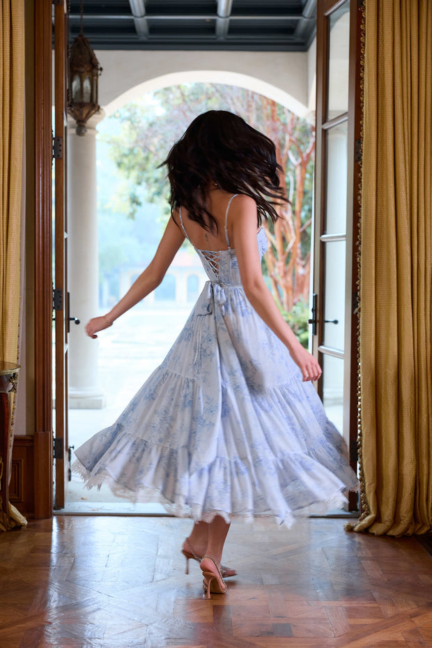 The Lara Dress in Blue Tapestry Rose