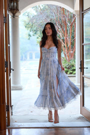 The Lara Dress in Blue Tapestry Rose
