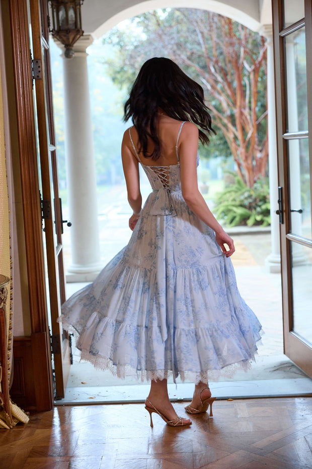 The Lara Dress in Blue Tapestry Rose