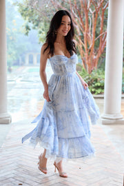The Lara Dress in Blue Tapestry Rose