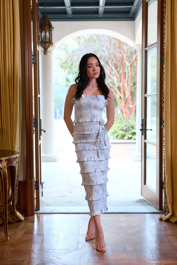 The Lily Dress in Blue Tapestry Rose