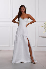 The Linda Dress in White Windsor Brocade