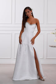 The Linda Dress in White Windsor Brocade