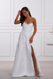 The Linda Dress in White Windsor Brocade
