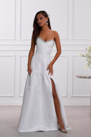 The Linda Dress in White Windsor Brocade