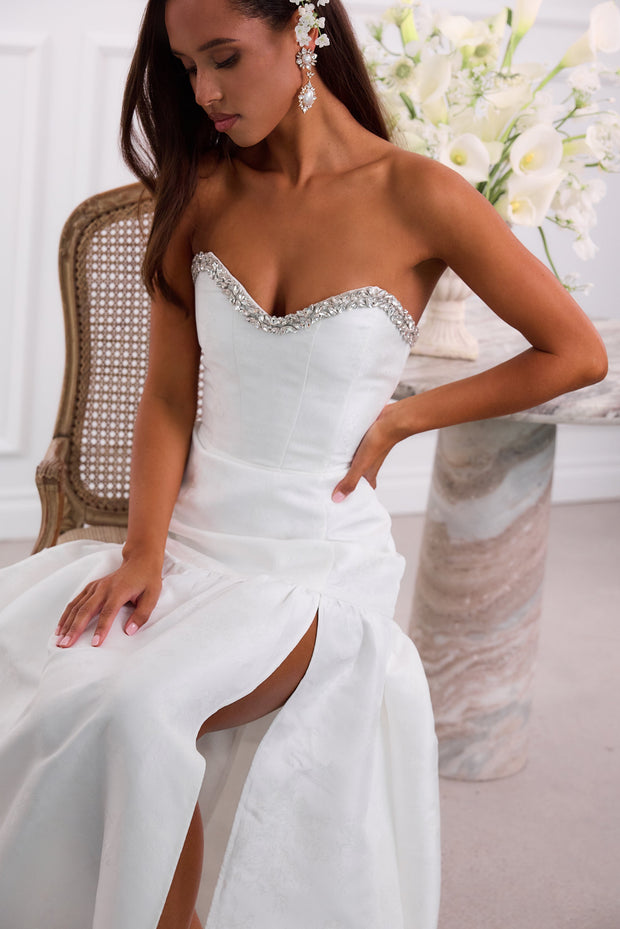 The Linda Dress in White Windsor Brocade