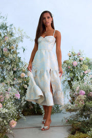The Lorenza Dress in Sky Windsor Brocade