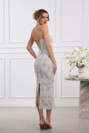 The Montague Dress in White Chantilly Lace
