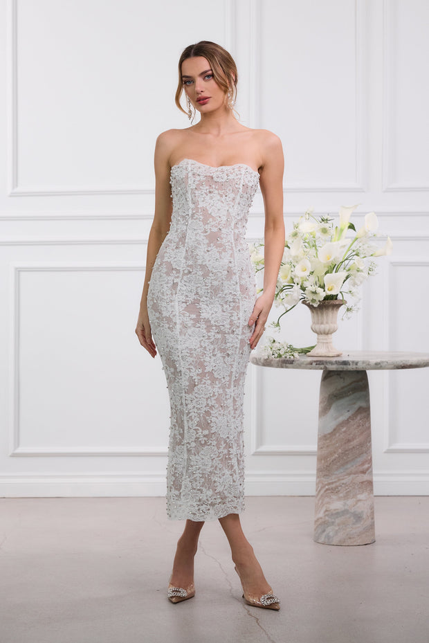 The Montague Dress in White Chantilly Lace